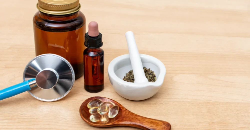 Herbal remedies, supplements, and naturopathic tools used in integrative health care.